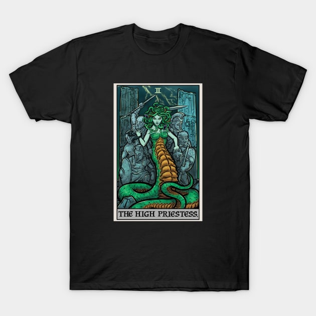 The High Priestess Tarot Card Medusa Greek Mythology Gorgon Horror T-Shirt by TheGhoulishGarb